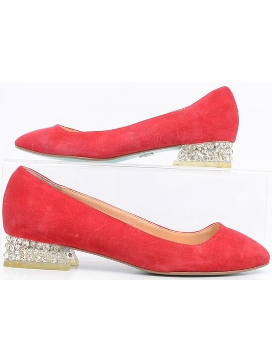 Betsey Johnson Shoes - Betsey Johnson SB-Frida Red Suede Rhinestone Block Heeled Pumps Women's 10M